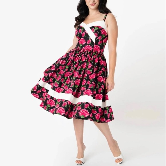 Unique Vintage Black & Pink Floral Print - Picture 1 of 6